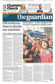 The Guardian (UK) Newspaper Front Page for 2 September 2015