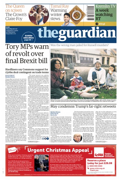 The Guardian Newspaper Front Page (UK) for 30 November 2017