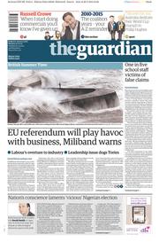 The Guardian (UK) Newspaper Front Page for 30 March 2015