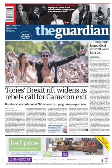 The Guardian Newspaper Front Page (UK) for 30 May 2016