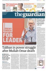 The Guardian Newspaper Front Page (UK) for 30 July 2015