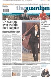 The Guardian Newspaper Front Page (UK) for 31 March 2014