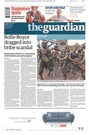The Guardian Newspaper Front Page (UK) for 31 August 2015