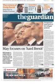 The Guardian (UK) Newspaper Front Page for 3 October 2016