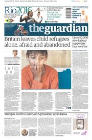The Guardian (UK) Newspaper Front Page for 3 August 2016