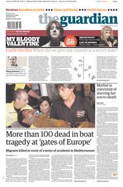 The Guardian Newspaper Front Page (UK) for 4 October 2013