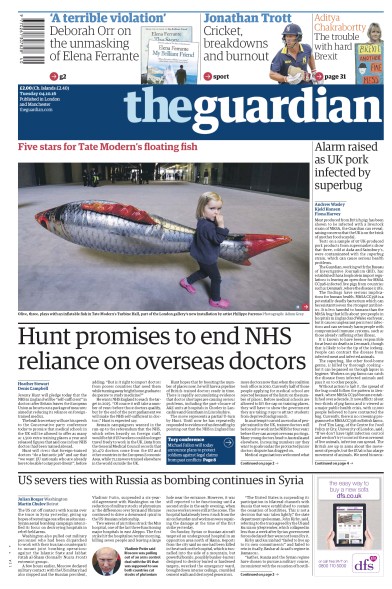 The Guardian Newspaper Front Page (UK) for 4 October 2016
