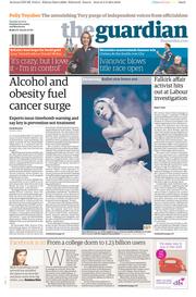 The Guardian Newspaper Front Page (UK) for 4 February 2014