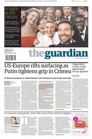 The Guardian Newspaper Front Page (UK) for 4 March 2014
