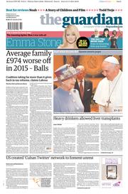 The Guardian Newspaper Front Page (UK) for 4 April 2014