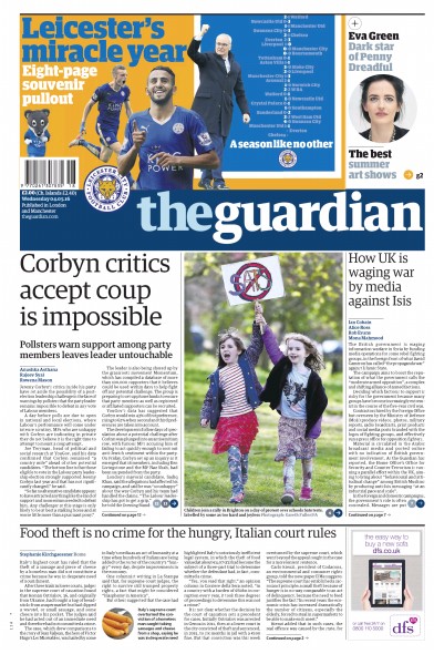 The Guardian Newspaper Front Page (UK) for 4 May 2016