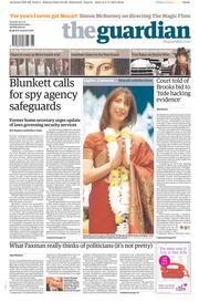 The Guardian Newspaper Front Page (UK) for 5 November 2013