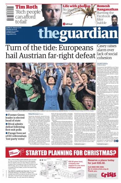 The Guardian Newspaper Front Page (UK) for 5 December 2016