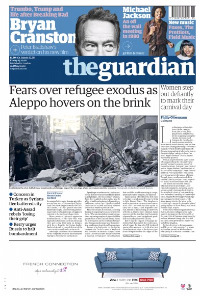 The Guardian Newspaper Front Page (UK) for 5 February 2016
