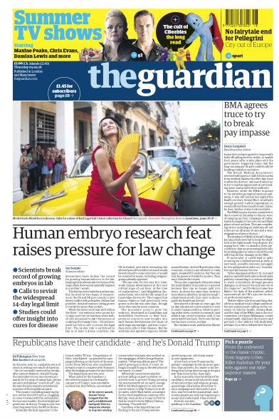 The Guardian Newspaper Front Page (UK) for 5 May 2016