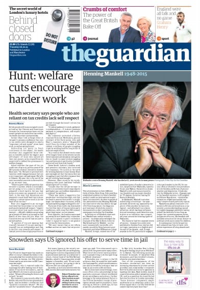 The Guardian Newspaper Front Page (UK) for 6 October 2015