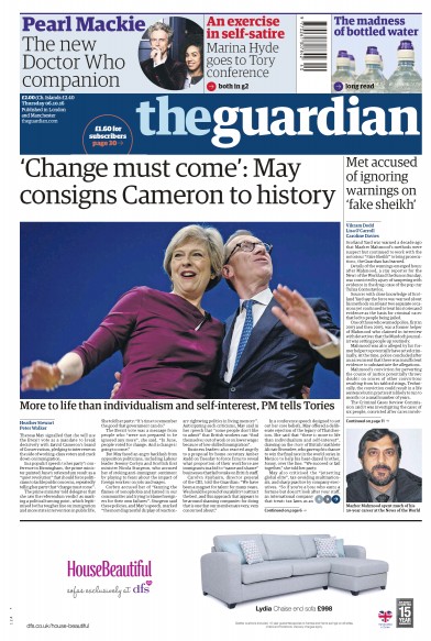 The Guardian Newspaper Front Page (UK) for 6 October 2016