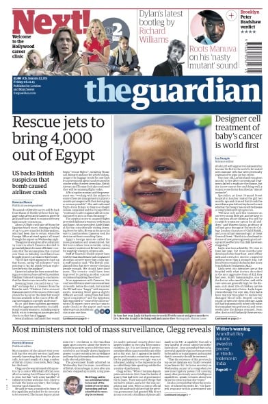 The Guardian Newspaper Front Page (UK) for 6 November 2015