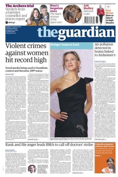 The Guardian Newspaper Front Page (UK) for 6 September 2016