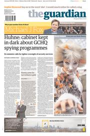 The Guardian Newspaper Front Page (UK) for 7 October 2013