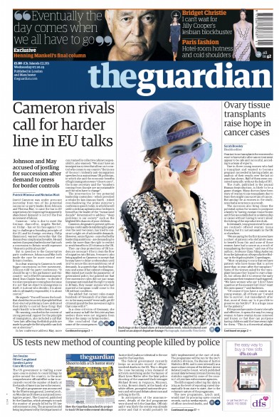 The Guardian Newspaper Front Page (UK) for 7 October 2015