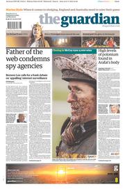 The Guardian Newspaper Front Page (UK) for 7 November 2013