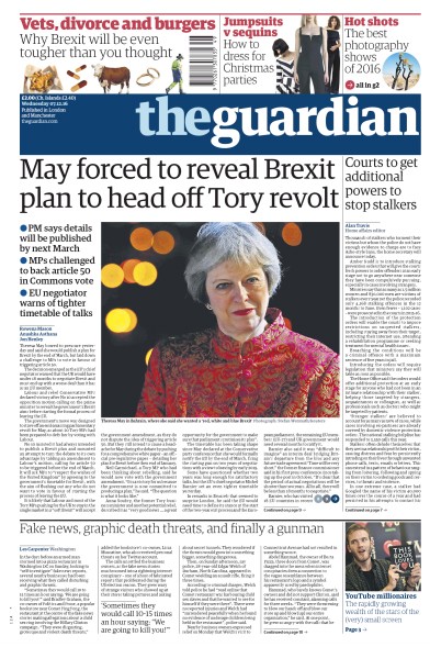 The Guardian Newspaper Front Page (UK) for 7 December 2016