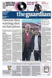 The Guardian (UK) Newspaper Front Page for 7 January 2015