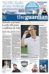 The Guardian Newspaper Front Page (UK) for 7 July 2012