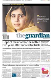 The Guardian Newspaper Front Page (UK) for 8 October 2013