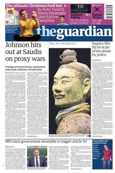 The Guardian Newspaper Front Page (UK) for 8 December 2016