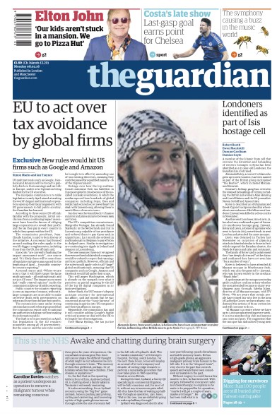The Guardian Newspaper Front Page (UK) for 8 February 2016
