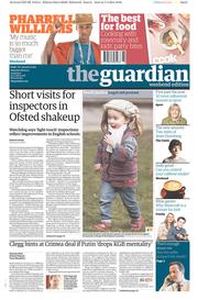 The Guardian Newspaper Front Page (UK) for 8 March 2014