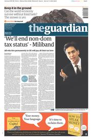 The Guardian Newspaper Front Page (UK) for 8 April 2015
