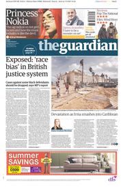 The Guardian (UK) Newspaper Front Page for 8 September 2017