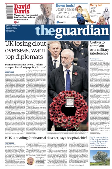 The Guardian Newspaper Front Page (UK) for 9 November 2015