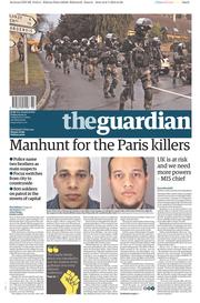 The Guardian (UK) Newspaper Front Page for 9 January 2015