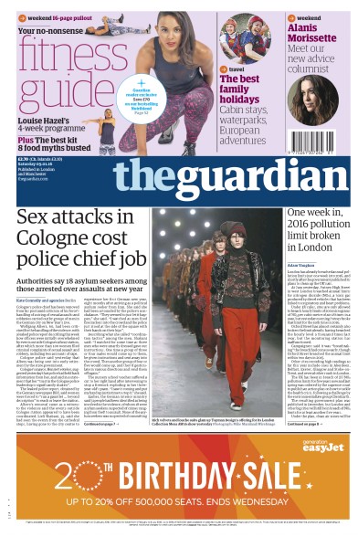 The Guardian Newspaper Front Page (UK) for 9 January 2016