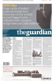 The Guardian (UK) Newspaper Front Page for 9 February 2015