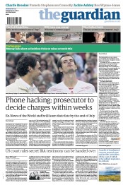 The Guardian Newspaper Front Page (UK) for 9 July 2012