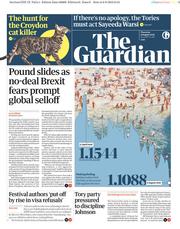 The Guardian (UK) Newspaper Front Page for 9 August 2018