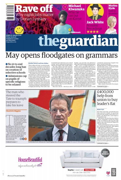 The Guardian Newspaper Front Page (UK) for 9 September 2016