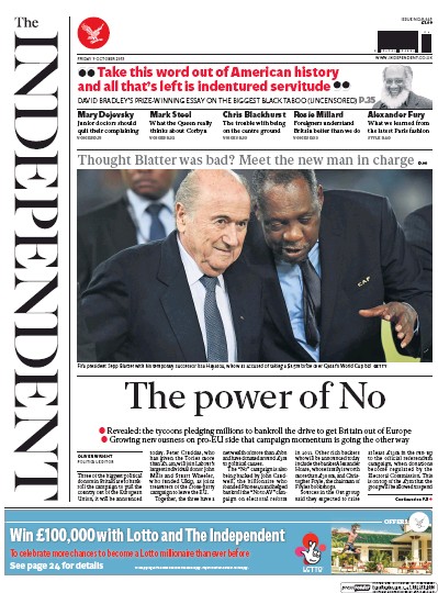 The Independent Newspaper Front Page (UK) for 10 October 2015