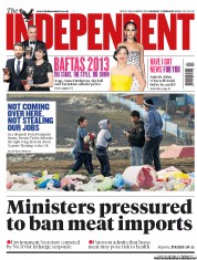 The Independent Newspaper Front Page (UK) for 11 February 2013