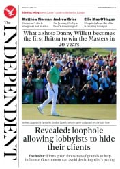 The Independent (UK) Newspaper Front Page for 11 April 2016