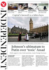 The Independent (UK) Newspaper Front Page for 11 April 2017