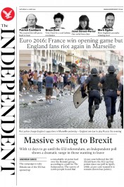 The Independent (UK) Newspaper Front Page for 11 June 2016