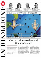 The Independent (UK) Newspaper Front Page for 11 August 2016