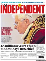 The Independent Newspaper Front Page (UK) for 12 February 2013