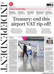 The Independent (UK) Newspaper Front Page for 12 August 2015